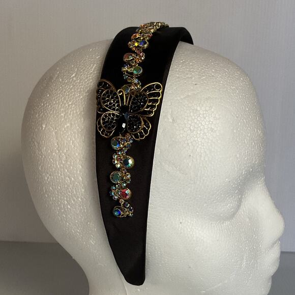 Headband Black Embellished Gold Butterfly Rhinestone Crystal Hair Band NEW main image 5